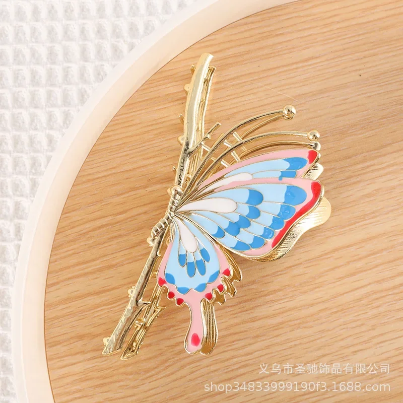 Chinese Style Painted Butterfly Elegant Ancient Style Hair Clip Women\'s Summer Fashion New Style Coiled Hair Shark Claw Clip