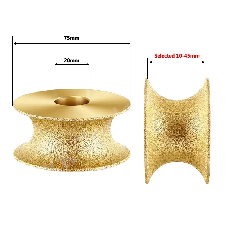Imagem -06 - Diâmetro 75 mm Semicírculo Brasagem Roda Redonda Borda de Diamante Perfil Rebolo Semi-circular Borda Vidro Cerâmica Moagem 1pc