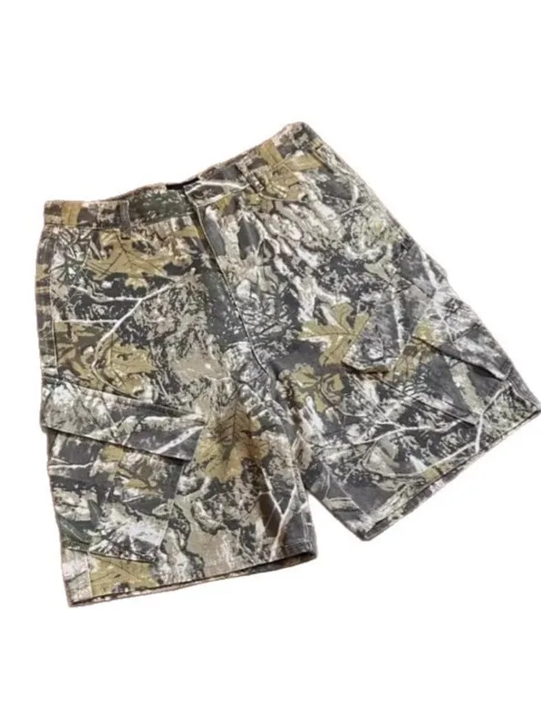 レトロアメリカンストリートウェア原宿プリント枝柄迷彩ルーズストレートカジュアルパンツ七分丈ズボン