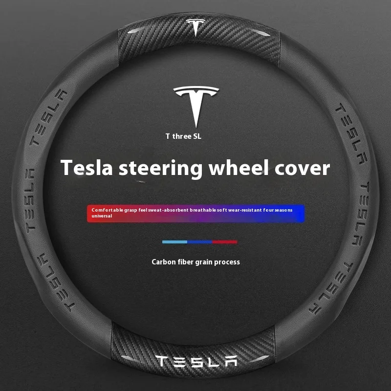 Tesla Cybertruck Beast Roadster 모델 3 모델 Y 모델 S 모델 X 용 자동차 탄소 섬유 가죽 미끄럼 방지 스티어링 휠 커버