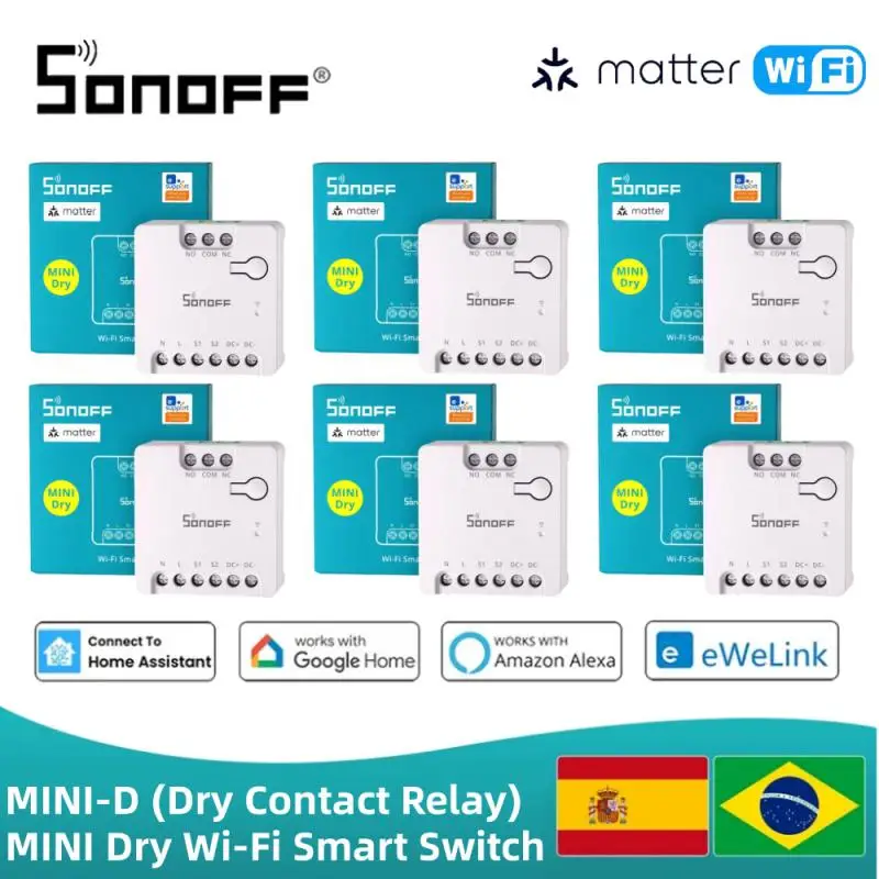 SONOFF MINI-D Wi-Fi Smart Switch Dry Contact Relay Matter Compatible AC/DC power supply Work With Alexa Google Home Assistant