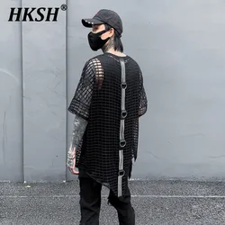 HKSH Spring Summer New Dark Hollow Out Men's Tide Mesh Tees Short Sleeve Trendy Chic O-Neck Pullover T-shirts Irregular HK0145