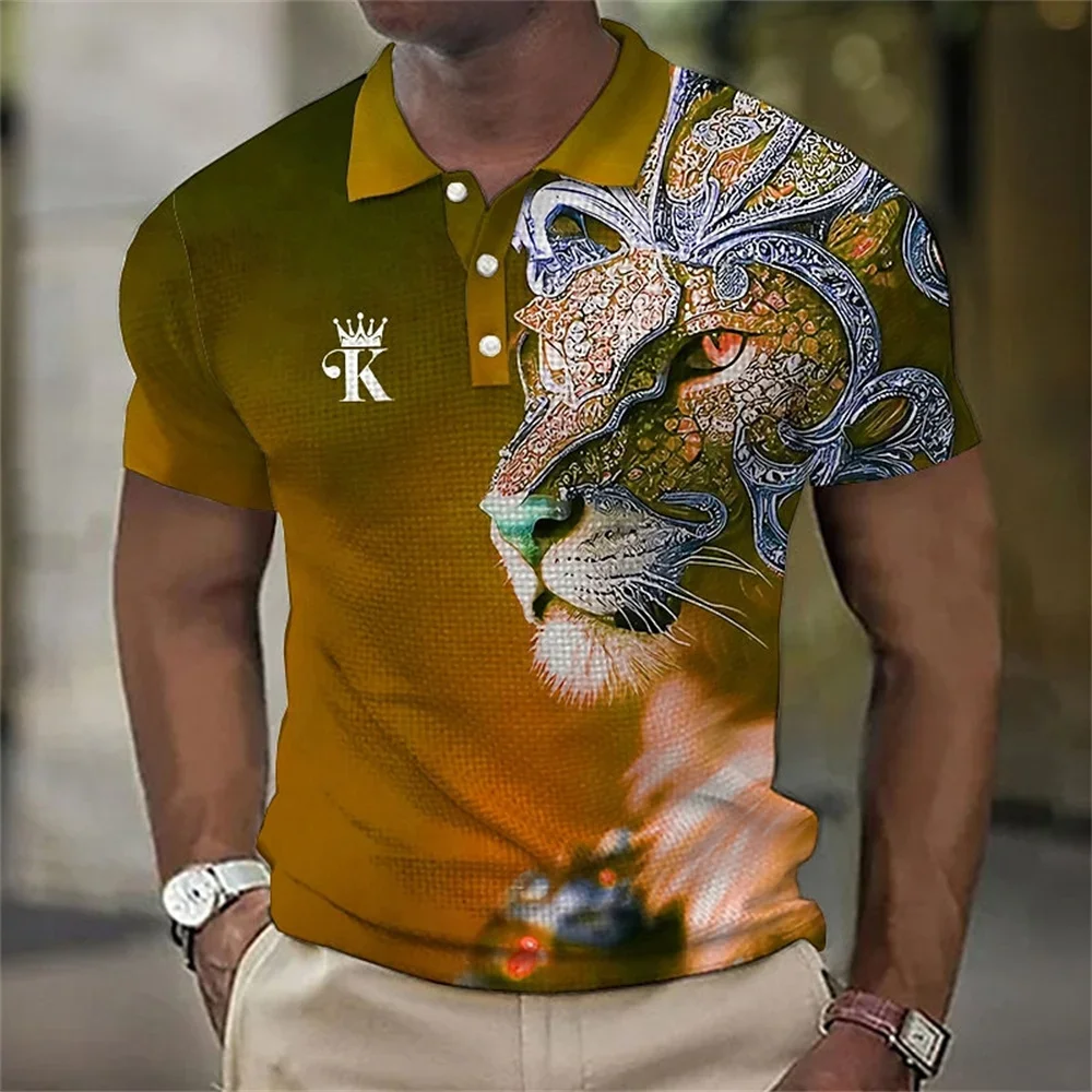 Men Polo Shirt Animal Lion 3d Printed Casual Lapel Tops Tees Fierce Beast T-Shirt Man Clothing Summer Short Sleeves High-quality