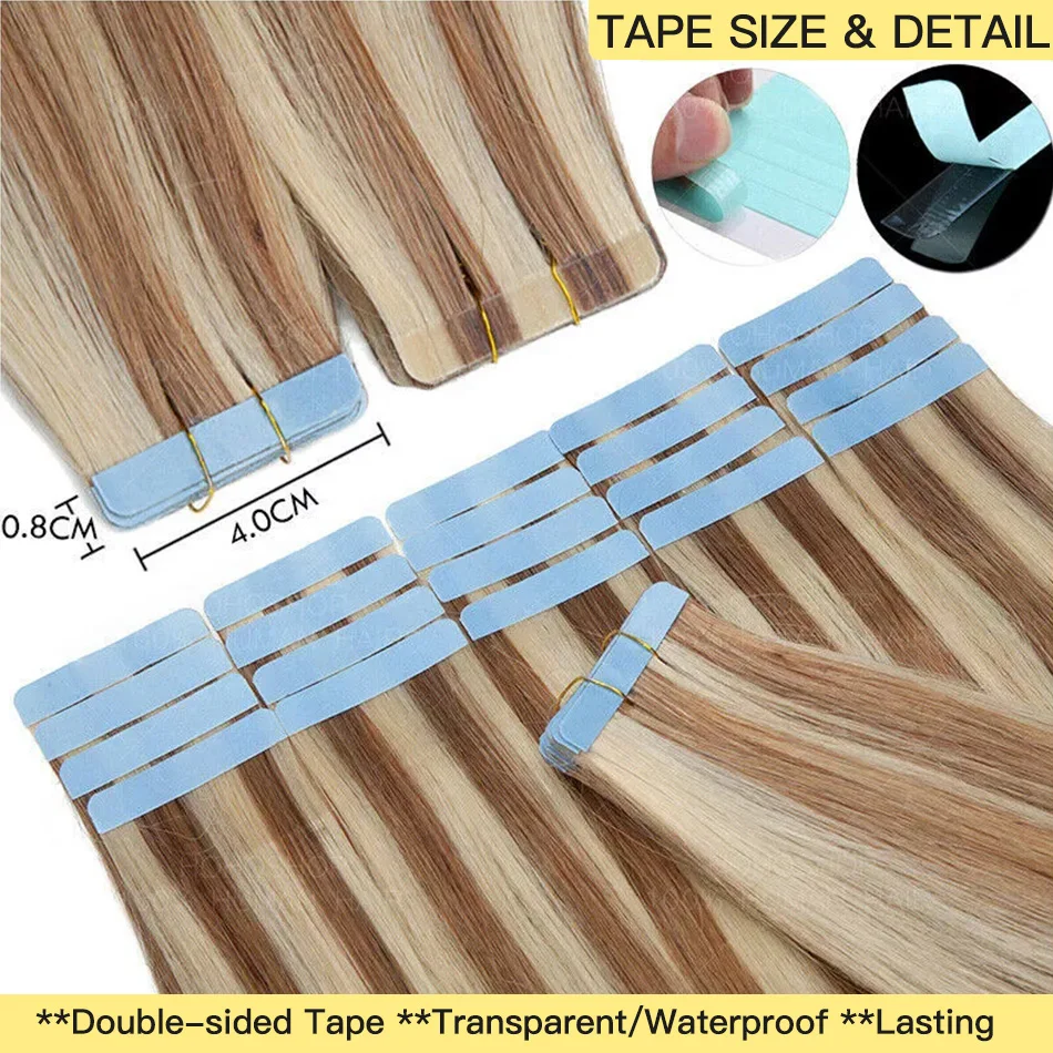 Yelo Straight Tape In Hair Extensions Human Hair European Remy Tape Ins Adhensive Real Thick Human Hair Extensions 20pcs 50G