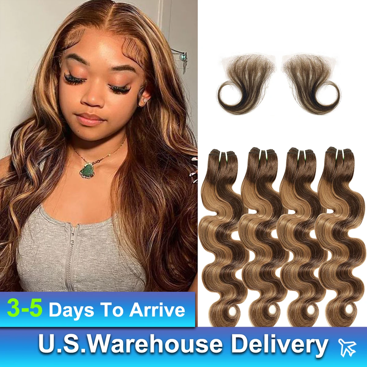 P4/27 Highlight Body Wave Bundles Brazilian Hair Weave Bundles Ombre Honey Brown Human Hair Bundles Remy Hair Extensions