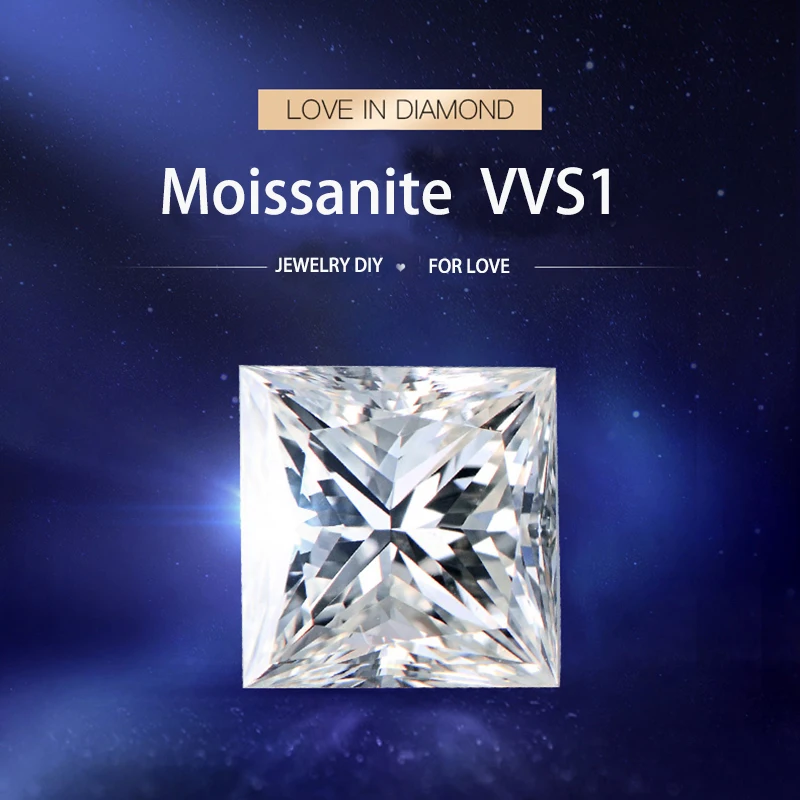 

Princess Cut Moissanite Loose Gemstone Stones 0.08ct-10ct D Color VVS1 For Women Jewelry Diamond Ring Material with Certificate