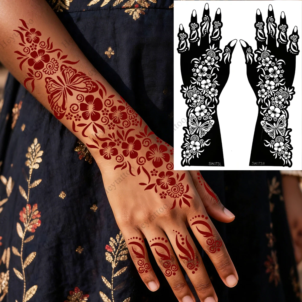 

1 Pair Henna Stencils for Hand Fingers Flower Henna Tattoo Template for Women Mehndi Design for Body Painting