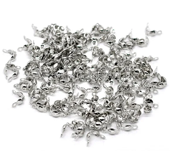 

2000Pcs Silver Tone Calottes End Crimp Beads Tips Covers Jewelry Making Charms Findings 8x4mm