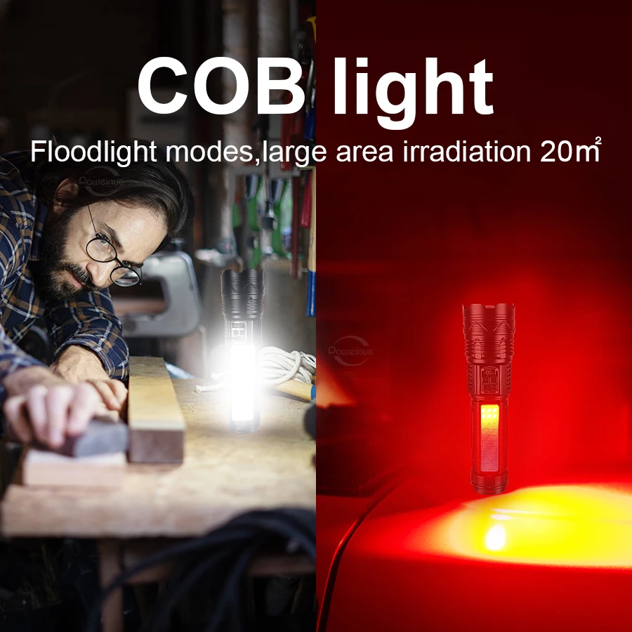 5000000lm Powerful Led Flashlights 1600w Led Rechargeable Torch With Cob Light Tactical High Power Flashlight 15000mah Lantern