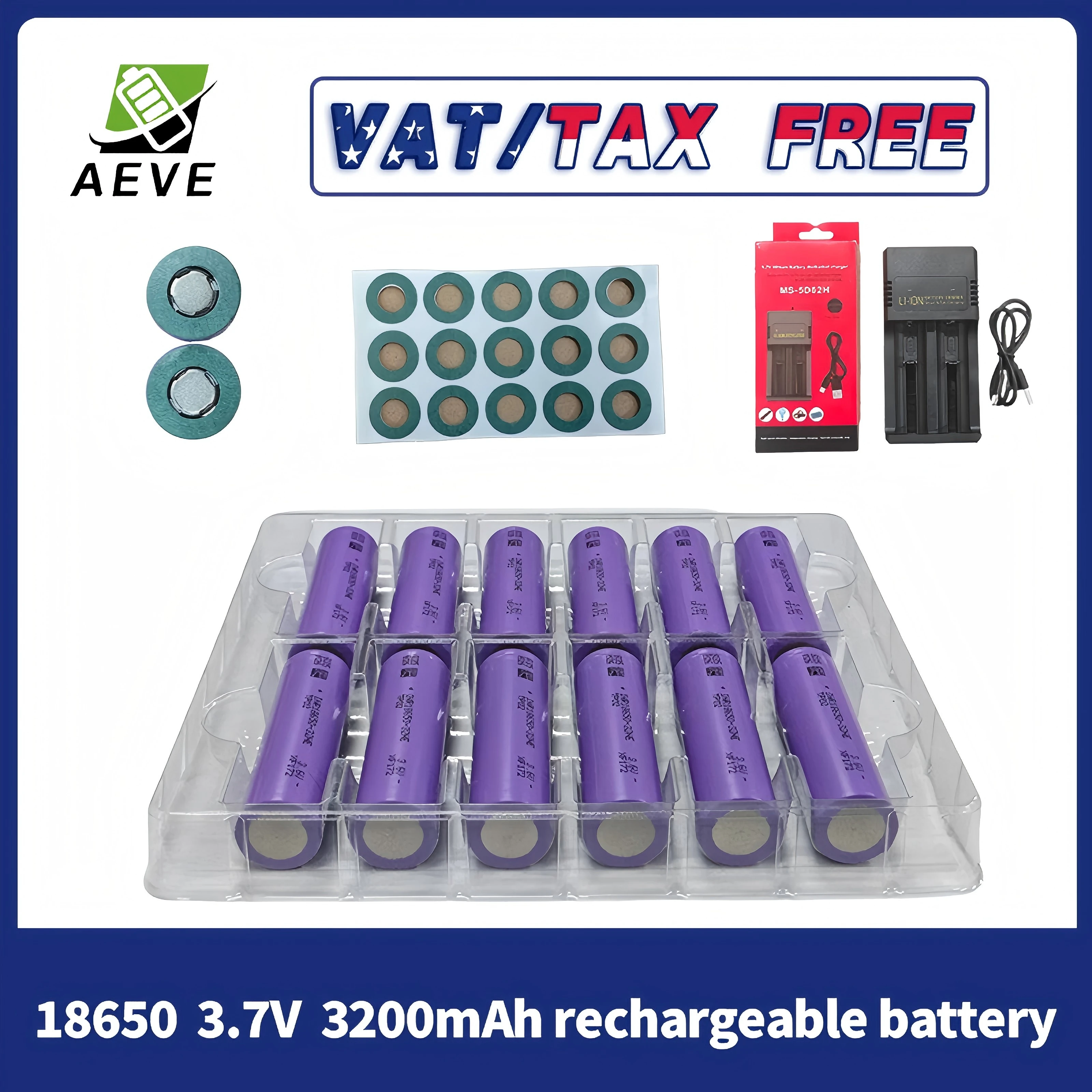 

18650 3.7V Rechargeable Lithium Battery Actual Capacity 3200mAh Suitable for Flashlights LED Lights Power Tools Toys Chargers