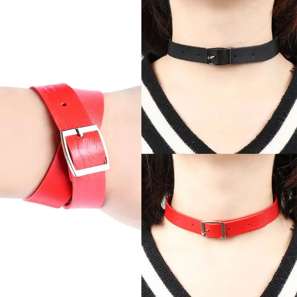 Chic Chain Punk Necklace Bracelet Leather Buckle Choker Collar