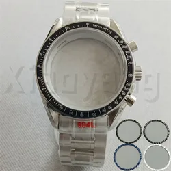 40mm VK63 Silver Watch Case Blue Green Black Silver Insert With Coated Glass For VK63 Quartz Chronograph Movement Steel Bracelet