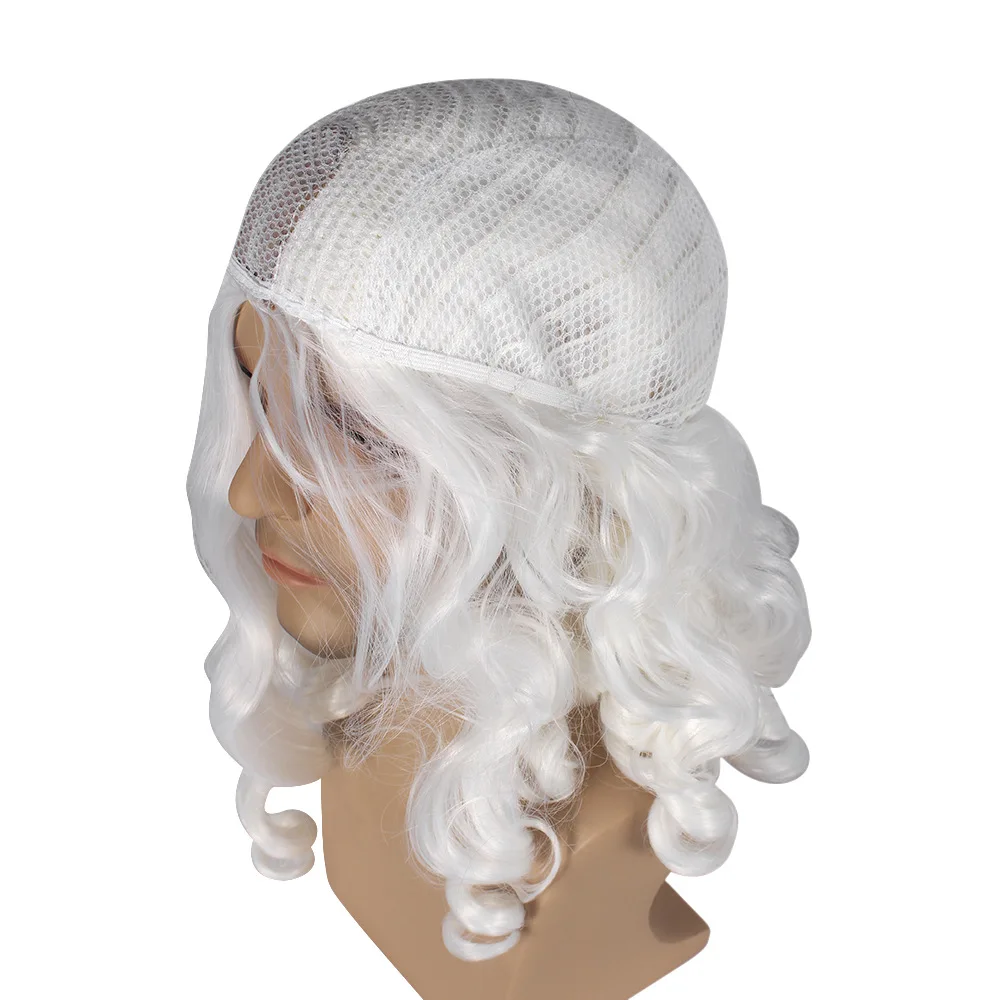 Christmas Day Wig Novelty Santa Claus White Long Curly Hair Wig Bearded Set for Christmas Holiday Halloween Party Costume Props