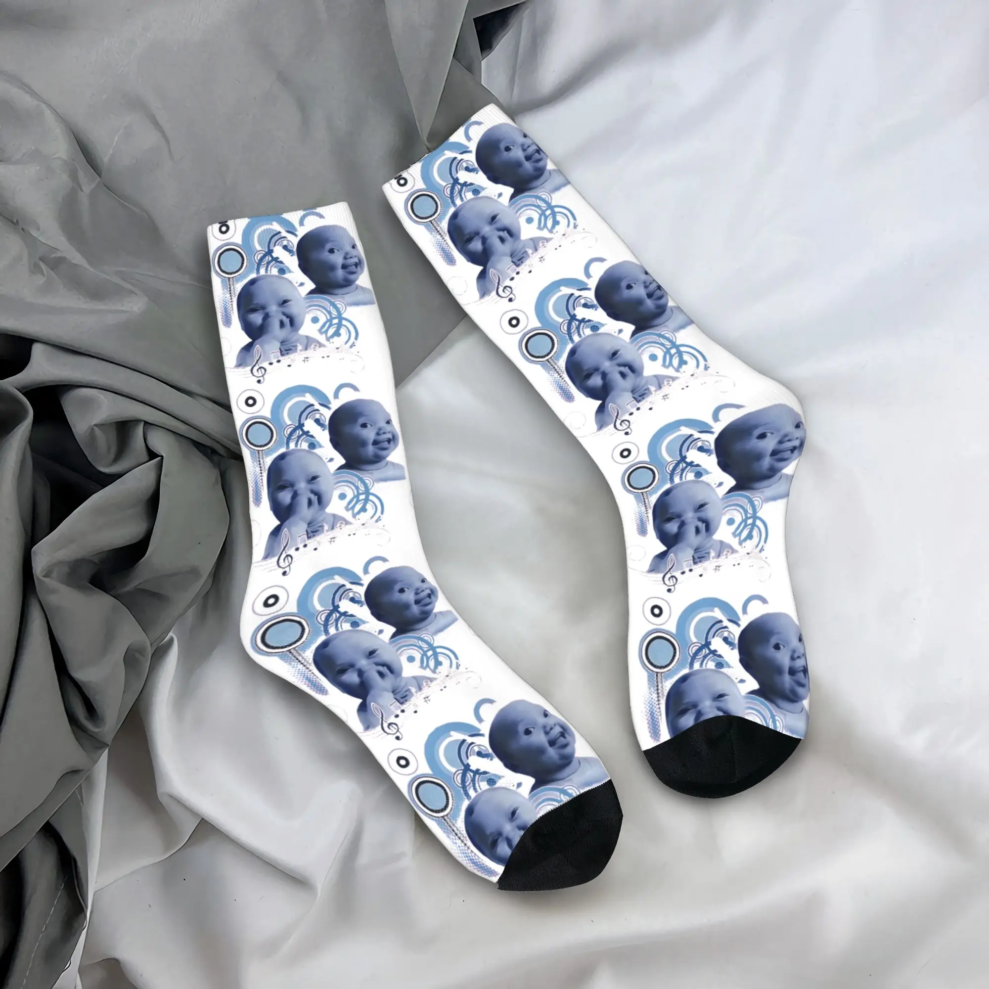

Retro Holding Laugh AI Baby Laughing Meme Basketball Socks Polyester Long Socks for Unisex Non-slip