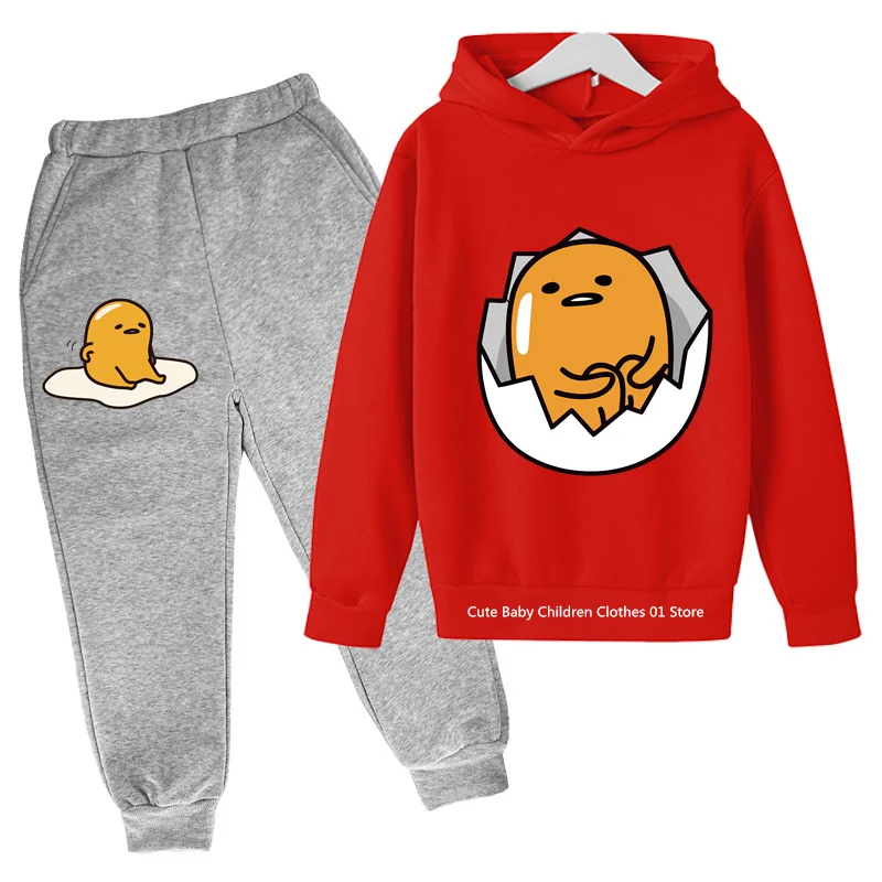 Cute Kids Cartoon Girls Casual pullover hoodie Set 2024 New Gudetama Baby Boys Girls Clothing Students 4-14 years old outdoor