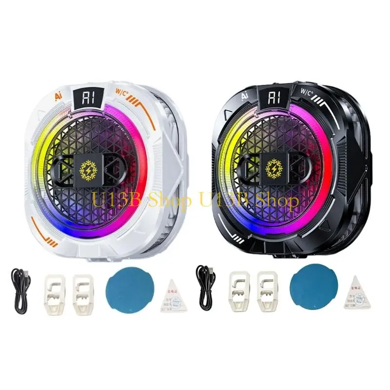 U13B 5 Gear Phone Radiator with Colorful Light Intelligent Temperature Control Cellphone Cooling Fan System Heat Sink