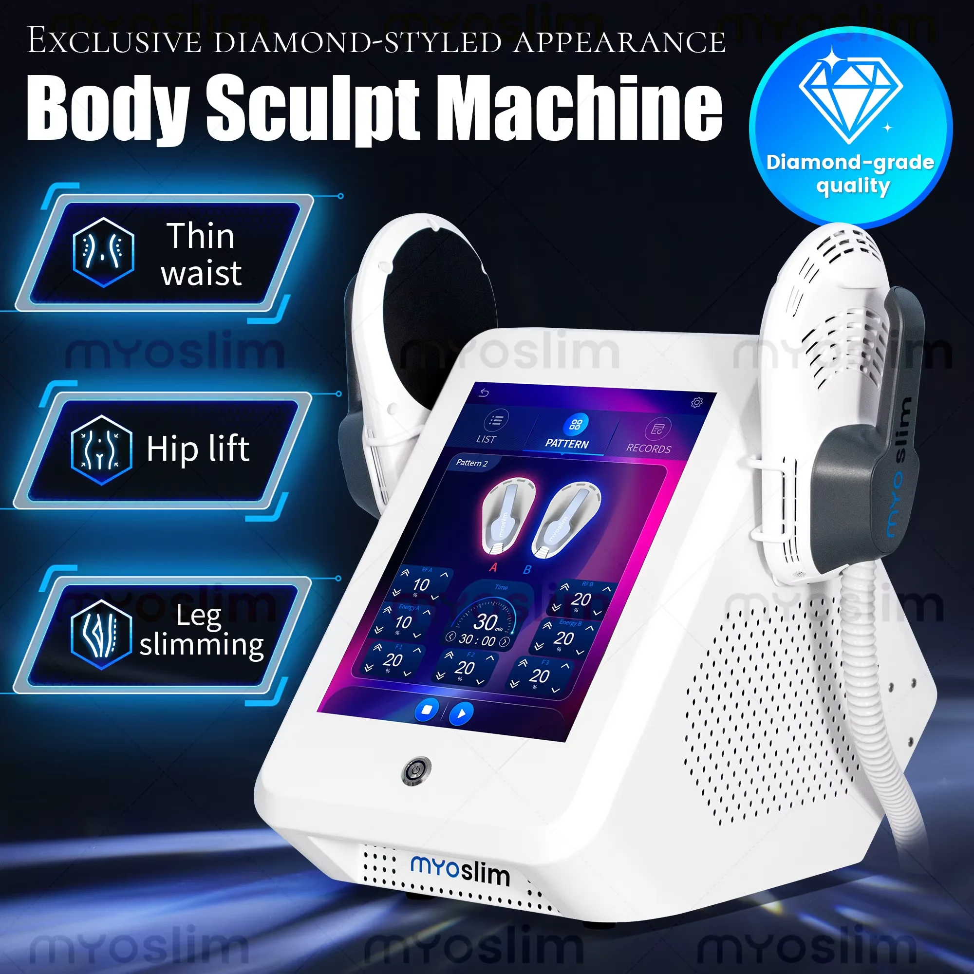 Myoslim EMS Body Sculpt Shaping Equipment 6500W 200Hz RF Muscle Stimulating Machine Electromagnetic