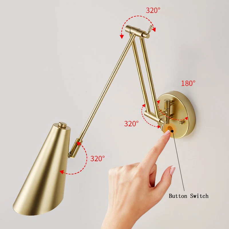 Imagem -02 - Nordic Ajustável Swinging Wall Lamp Lâmpada de Cabeceira Led Luz Telescópica Dobrável com Interruptor Iluminação para Decoração Doméstica Sala de Estar e Estudo