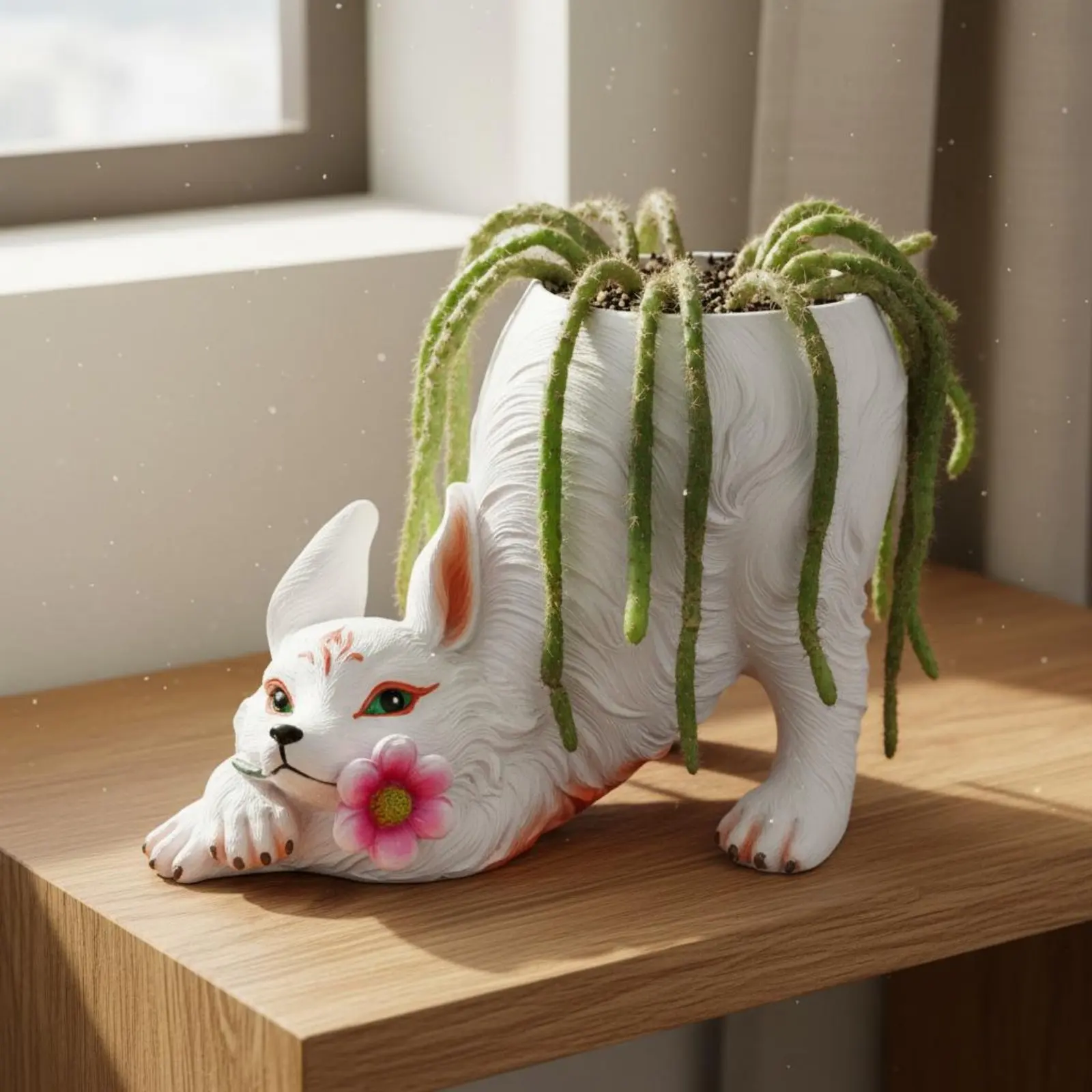 Nine-Tailed Canine Planter Resin Material Canine Shaped Flower Pot Cute Creature Flower Pot Great Gift Idea Small Cactus
