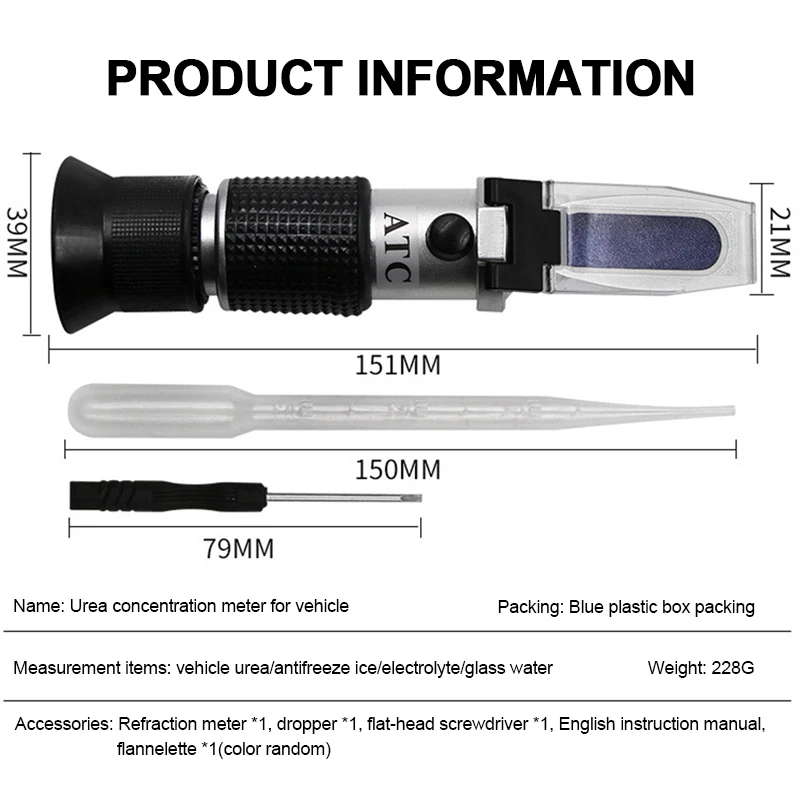 Antifreeze Coolant Refractometer for Automobile Antifreeze System Diesel Exhaust Fluid Battery Acid and Windshield Washer Fluid