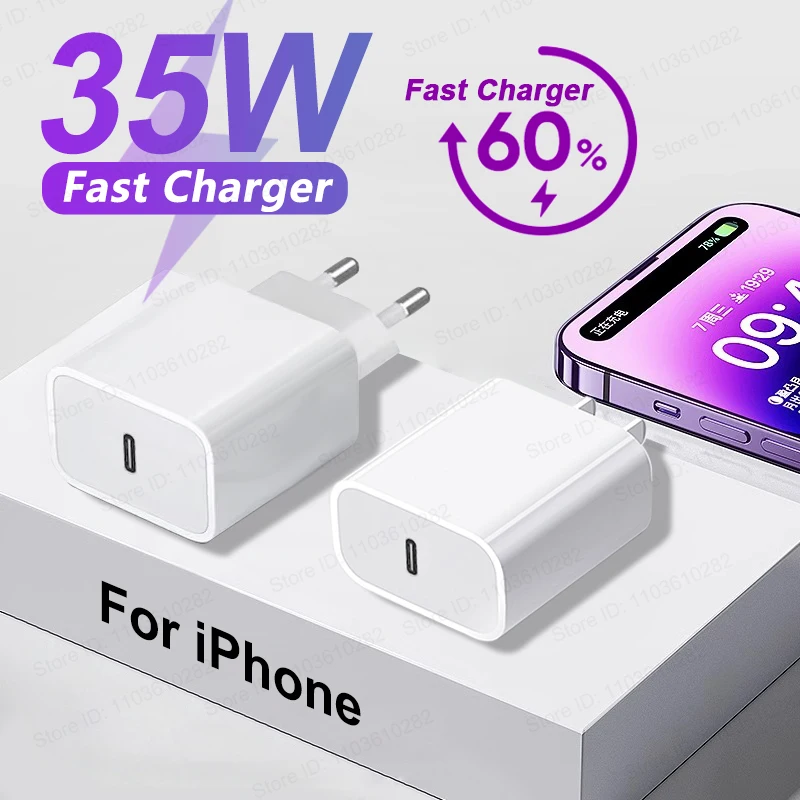 35W PD USB-C Fast Charger For iPhone 16 15 Pro Max 14 13 12 11 X XS XR 7 8 Plus Power Adapter Quick Charging Phone Accessories