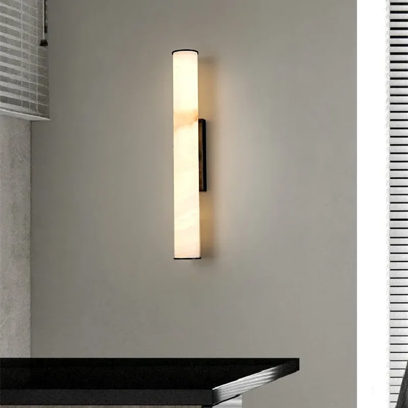 Lampada da parete moderna in marmo naturale spagnolo Decorazioni per la casa Luce a LED in rame di alta qualità Soggiorno di lusso Sfondo Muro Camera da letto