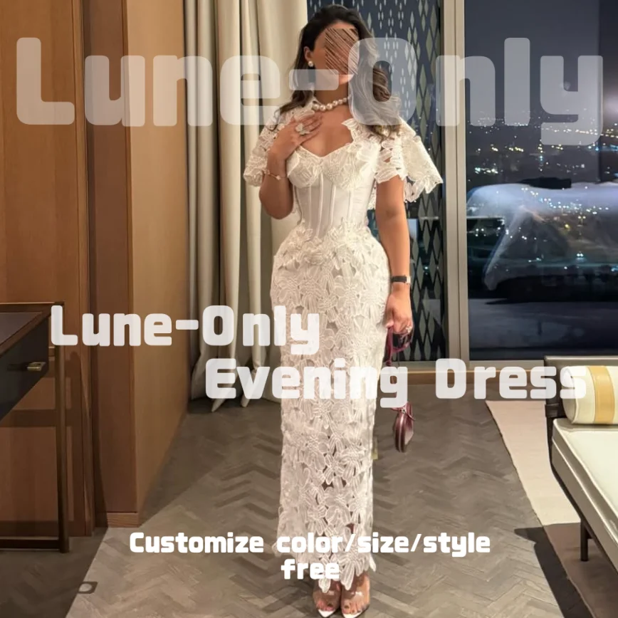 

Customized Off White Lace Elegant Wrap Evening Dresses Midi Formal Occasion Prom Dress Back Slit Party Gown