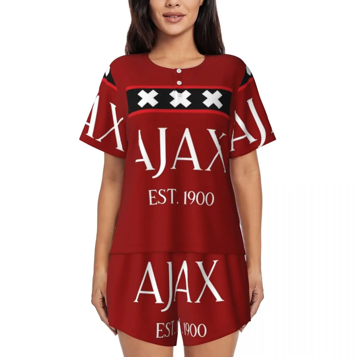 

Ajax Bob Marley12 Round Neck Short Sleeve Nightgowns for Sleeping Sleepshirts Women Loose Pajama Set Short Pants