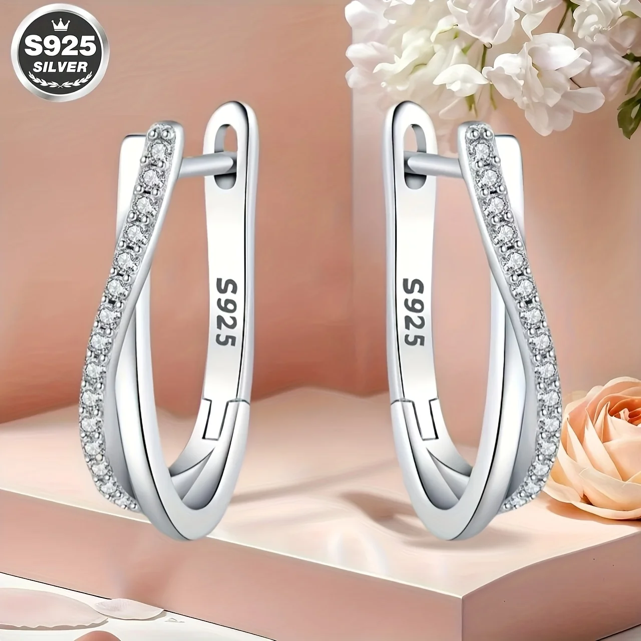 Neue eingelegte Zirkon-Ohrringe, S925-Versilberter Schmuck, trendiger Stil, U-förmiges Design, modische Damen-Exquisite Accessoires, Geschenke