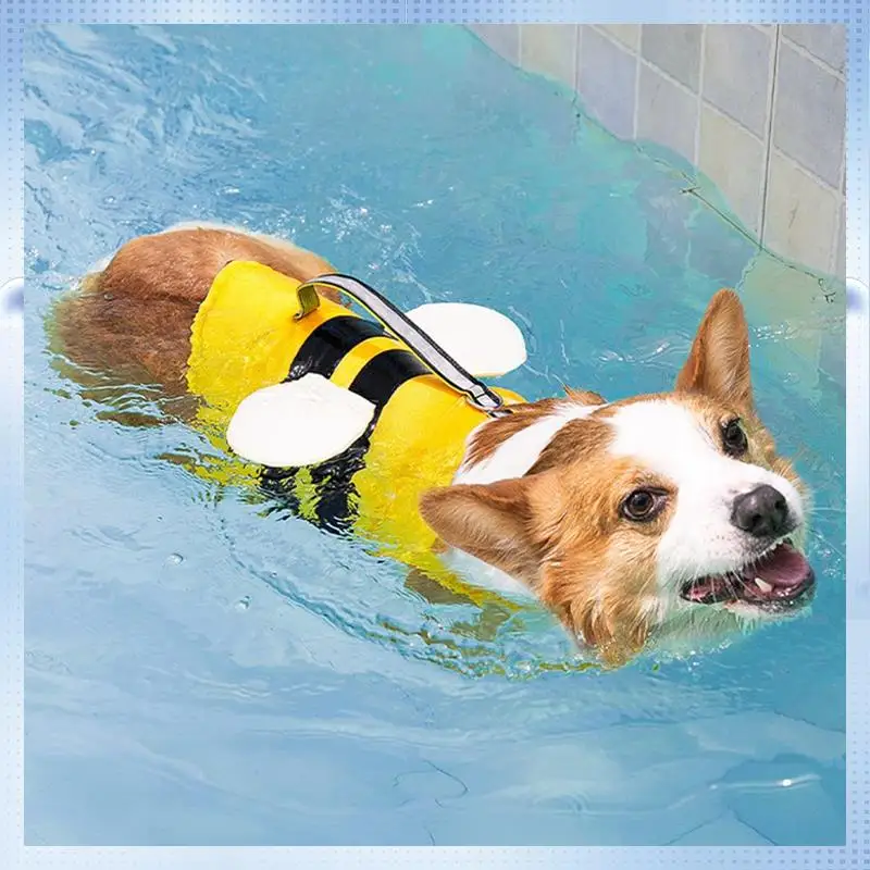 

AD30-Dog Life Jacket Pet Vest Dog Swimsuit Big Dog Collar Harness Pet Dog Swimming Summer Swimwear Clothes Cute Bee Pet