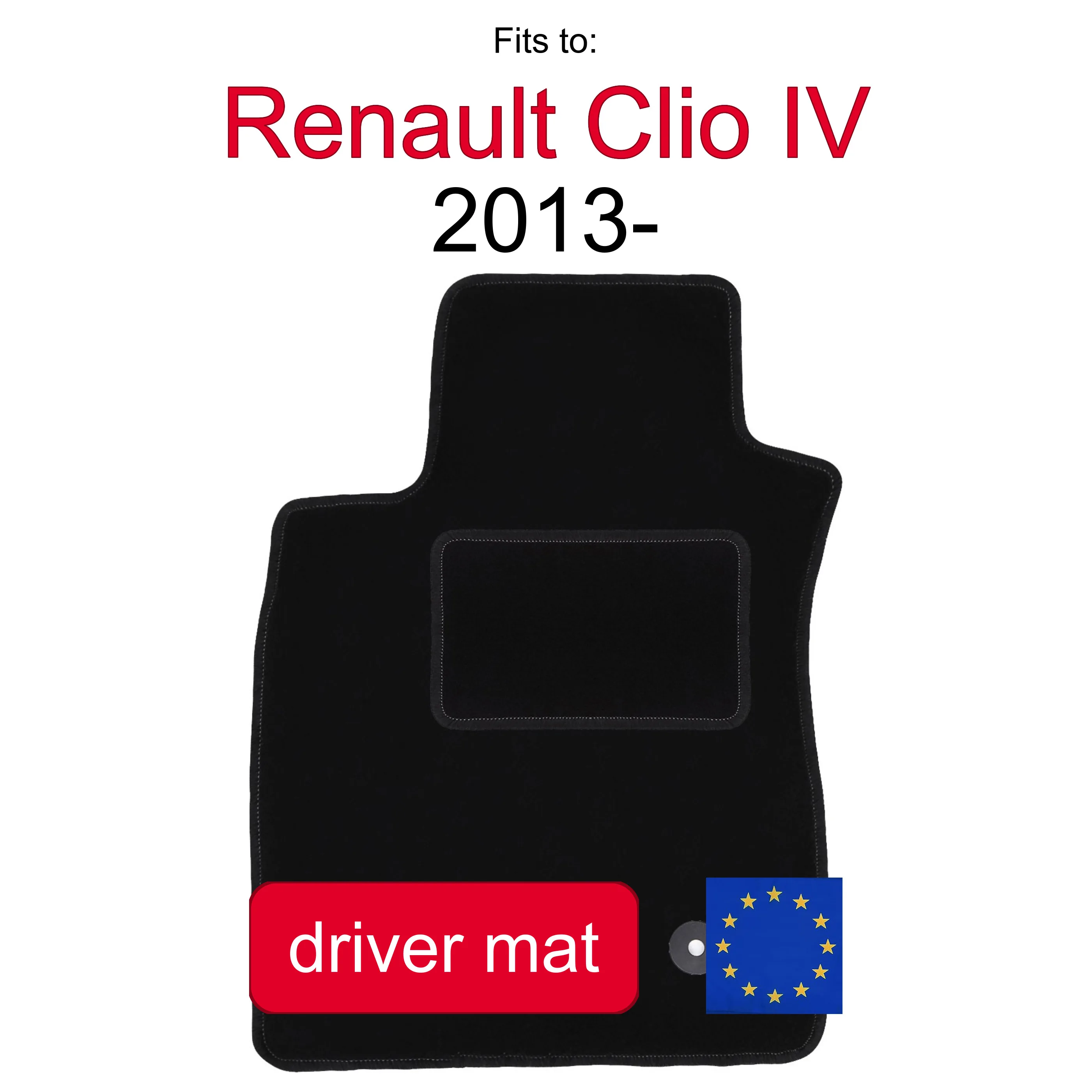 Tappetino in velluto per lato guida per Renault Clio IV Grandtour Wagon Hatchback (2013-) - Nero (1 pezzo)