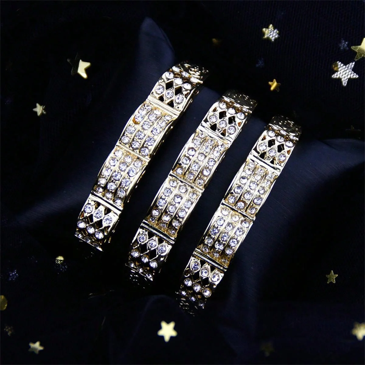 A Lady Full Rhinestone Golden Bangle Girl Alloy Bracelet Moroccan Bridal Wedding Jewelry