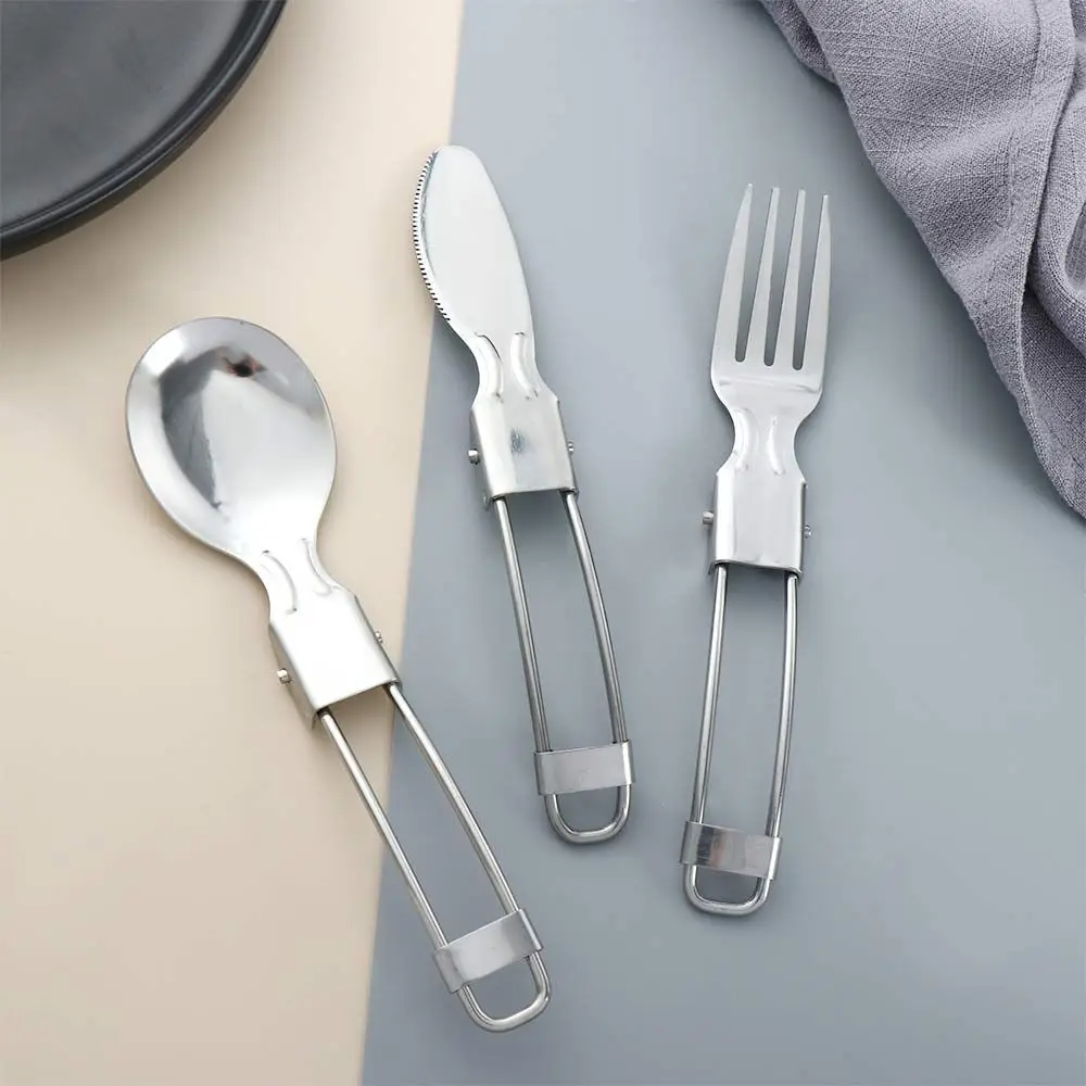 Travel Portable Folding Stainless Steel Camping Tableware Spoon Spork Fork Cutlery