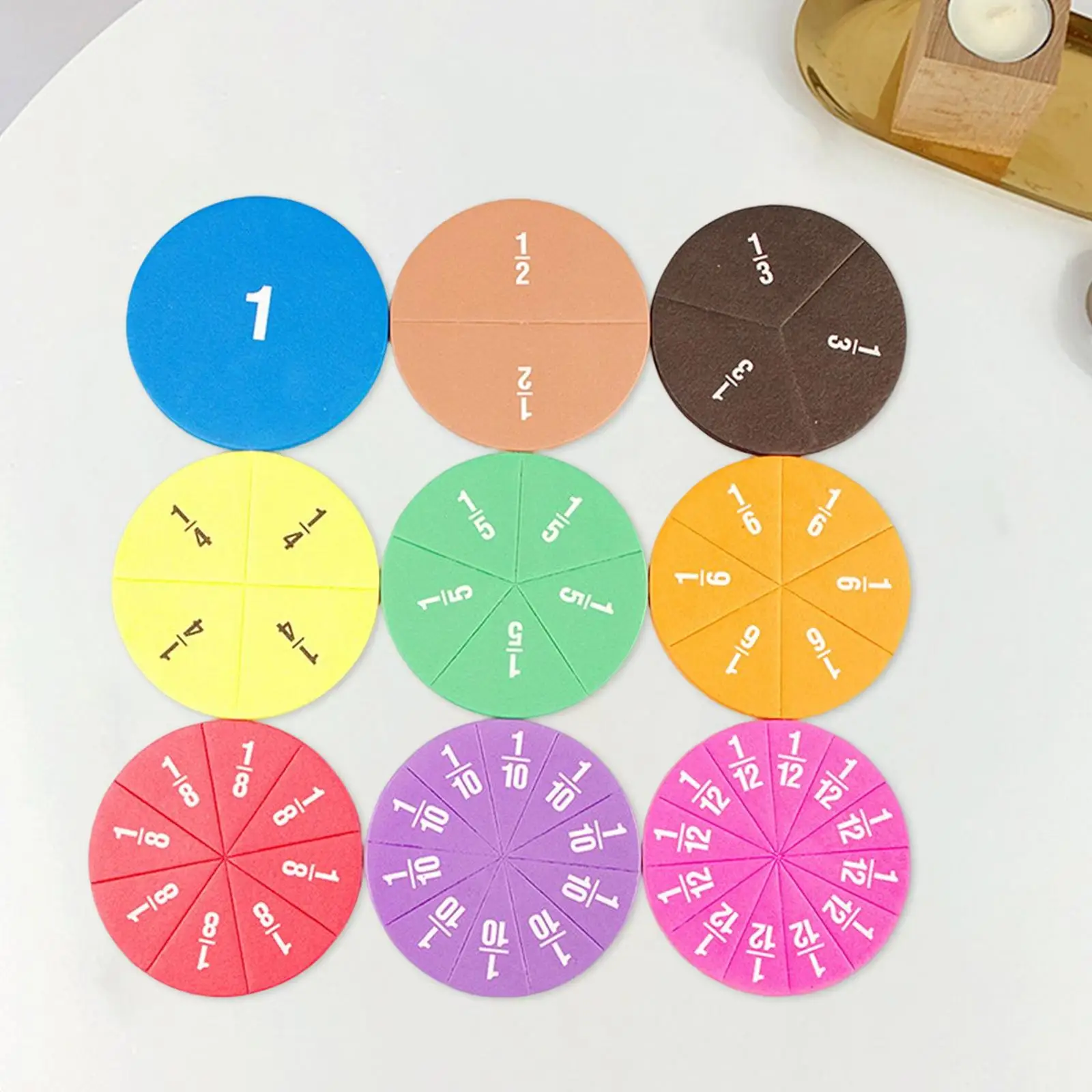 51 Piece Circular Fractions Kids Early Education Math Toy Without