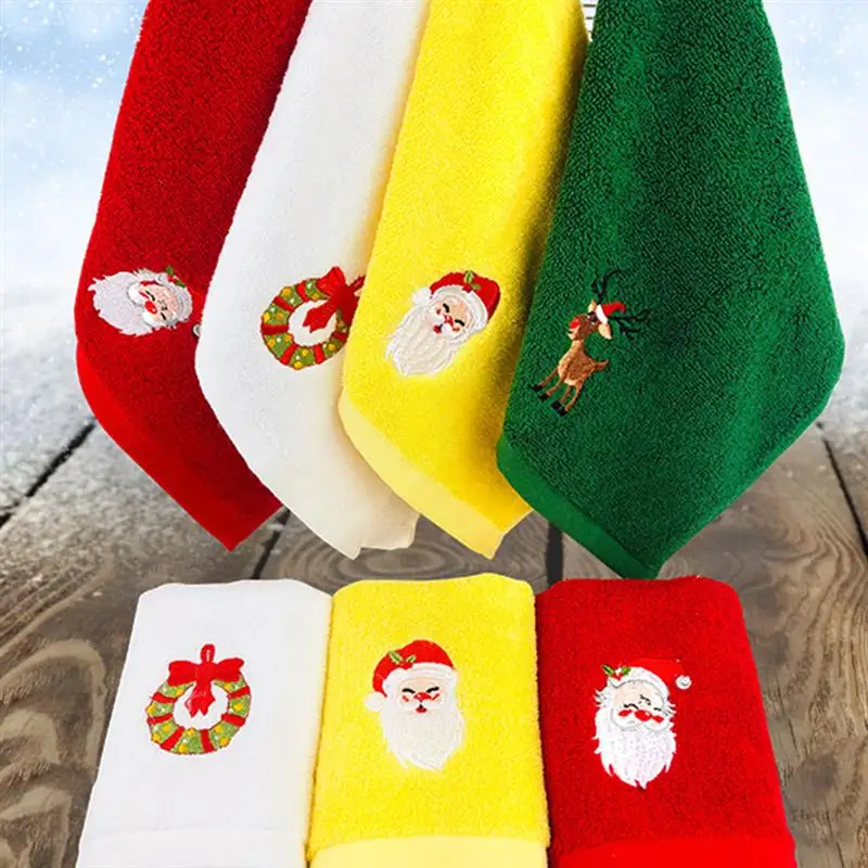 2pcs Christmas Face Towel Luxury Cotton Christmas Pattern Towel Santa Claus Elk Face Washing Towel Cloth Gift Bathroom Access