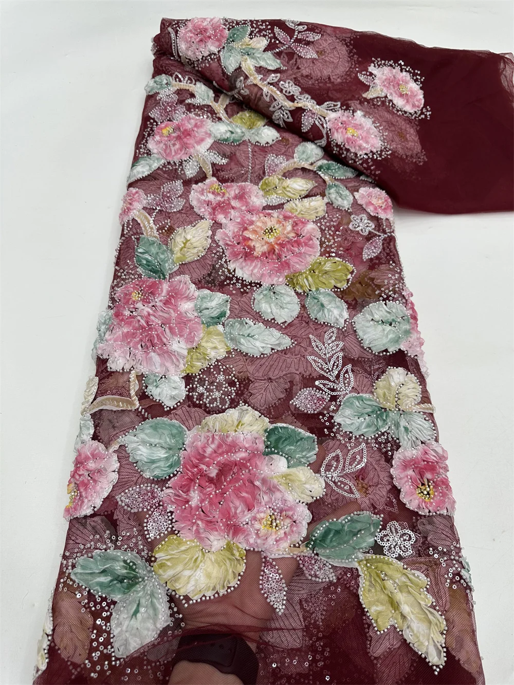 African Lace Fabric 2025 Sequins Beaded Embroidery Chiffon Nigerian Bridal High Quality French Tulle Lace Fabrics For Wedding