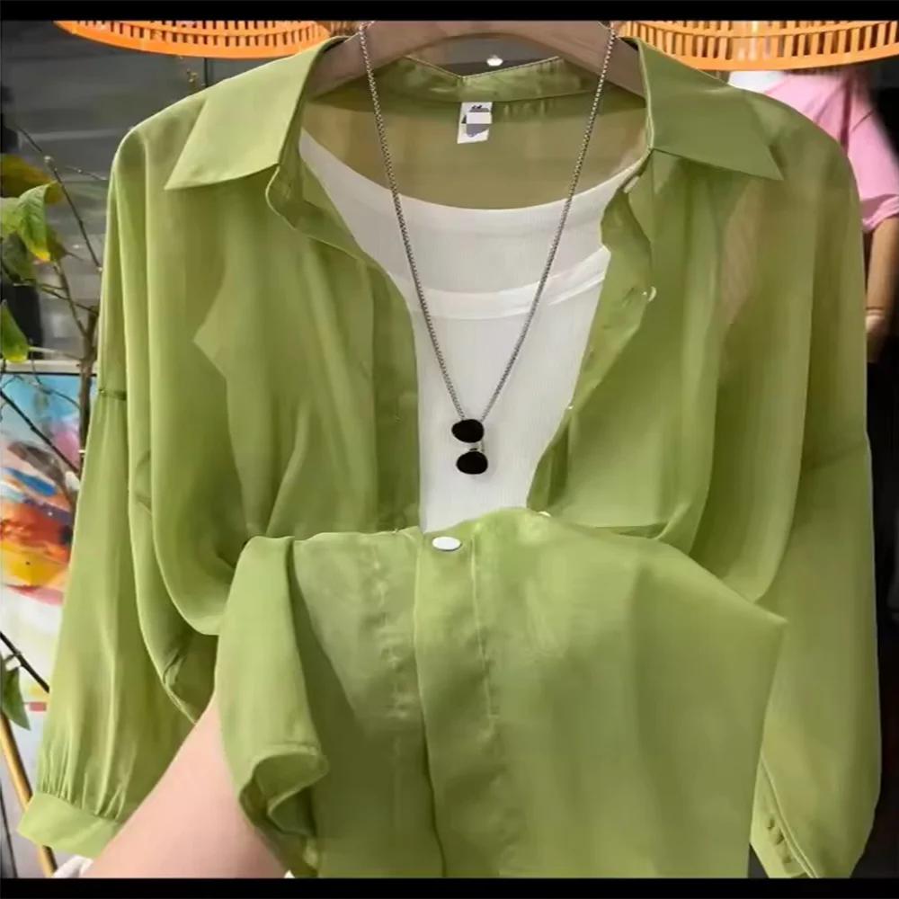 

Women's Sheer Button Down Shirt Long Sleeve Casual Loose Blouse Lightweight Breathable Streetwear Daily Wear