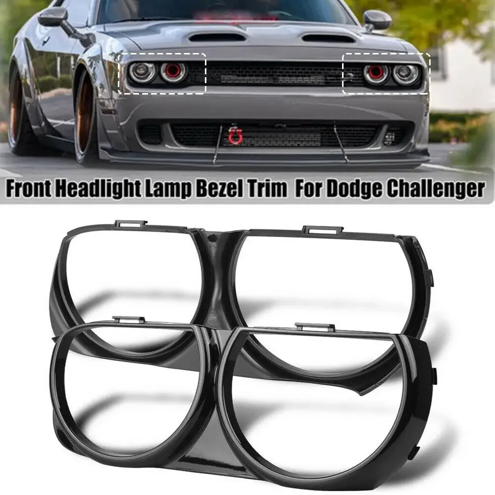 1Pair Front Headlight Lamp Bezel Trim Grille Frame Gloss Black 68259053AB 68259052AB For Dodge Challenger 2015 2016 2017-2020
