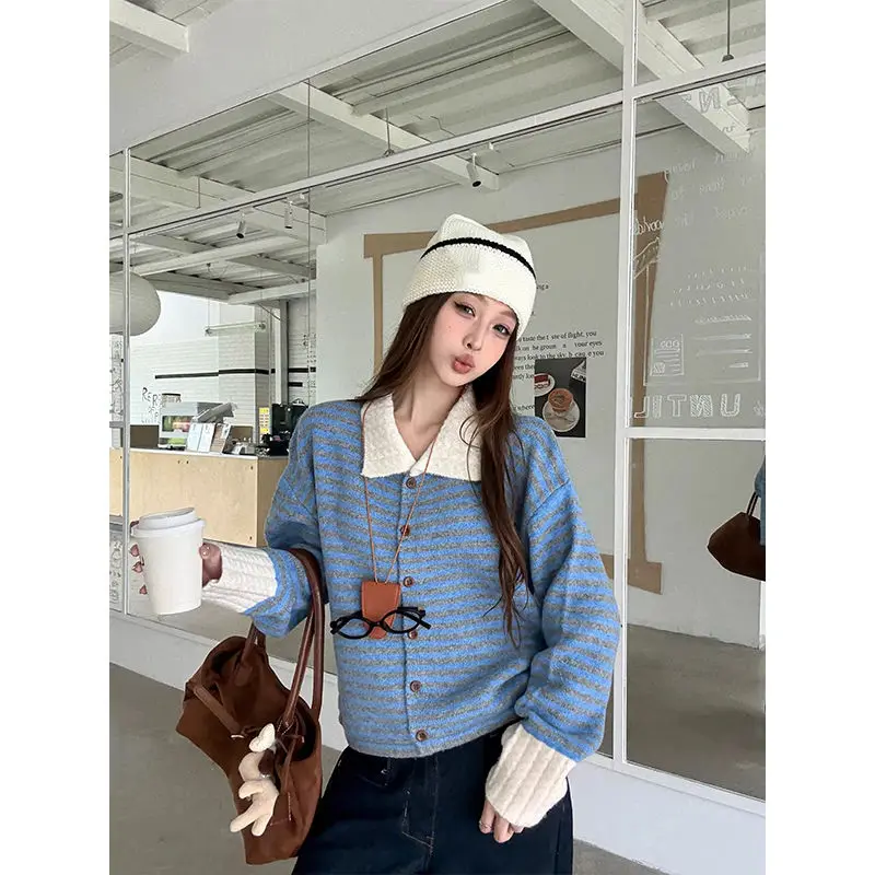 

Женские кардиганы Y2K: осенние повседневные свитера с высоким воротником, V-образным вырезом, однотонные, винтажные, в японском стиле, с круглым вырезом, на пуговицах спереди