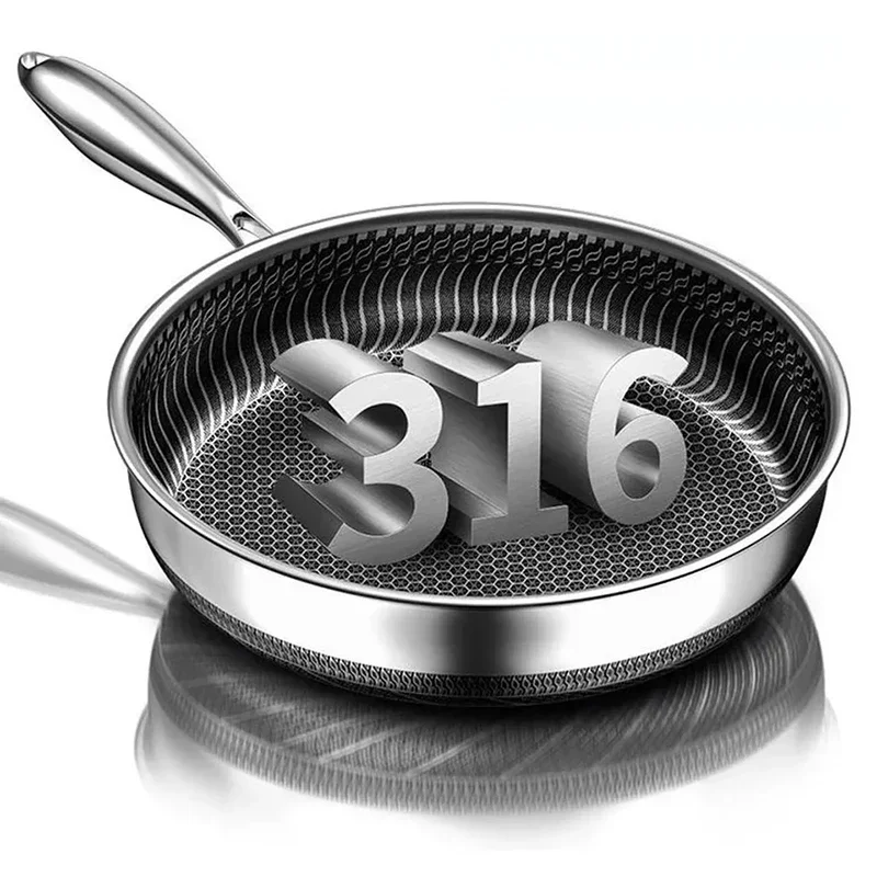 Frying Pan 316 Stainless Steel Wok Skillet Non-stick Cookware For Kitchen Pot Pancake Egg Cooking Pot Breakfast Steak Frying Pan