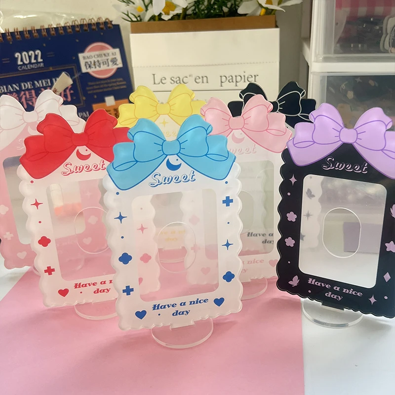 Sweet Bowknot Acrylic Photo Frame Idol Small Card Postcard Display Stand 3 Inch Photos Photocard Holder Desktop Decoration