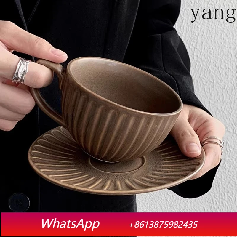 

LMM Matte Coffee Cup and Saucer Home Retro Afternoon Tea Set Exquisite Flower Tea Cup