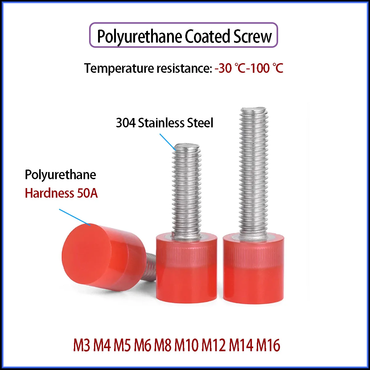 

Polyurethane Coated Screw 50A Stainless Steel Rod Buffer Anti-Collision Shock-Absorbing Coated M3-M16