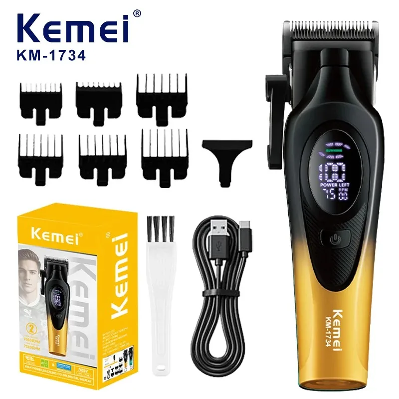 

Kemei 1734 Professional Barber Hair Clipper Cordless Electric Hair Trimmer USB Type-c Rechargeable Hair Cutting Machine for Men