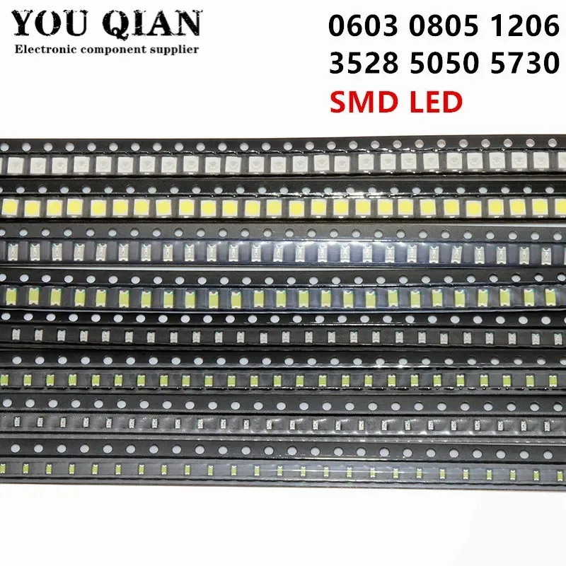 100pcs/lot 0603 0805 1206 3528 5730 smd led Red Yellow Green White Blue light emitting diode Clear purple LED Light Diode