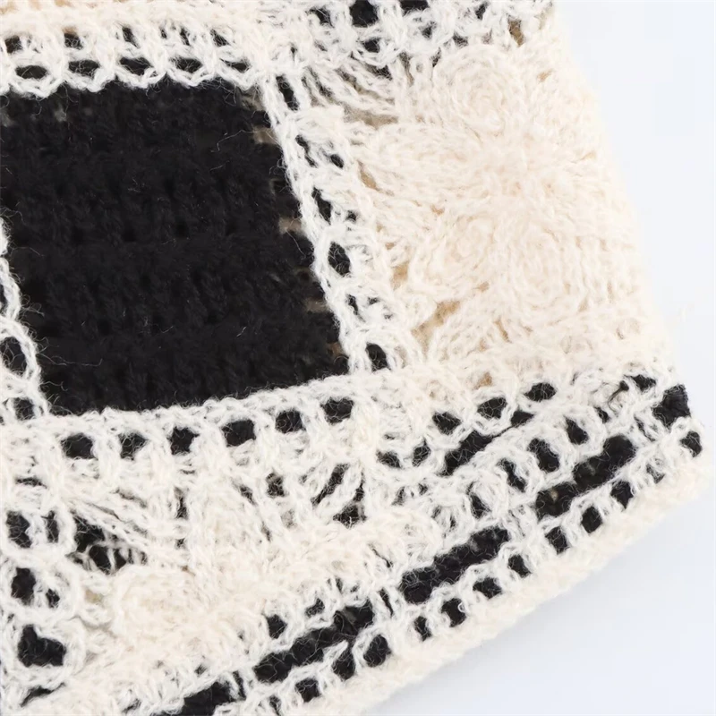 KEYANKETIAN, новый летний женский клетчатый контрастный цвет, ажурный вязаный жилет, жилет, праздничный однобортный однобортный камзол с v-образным вырезом