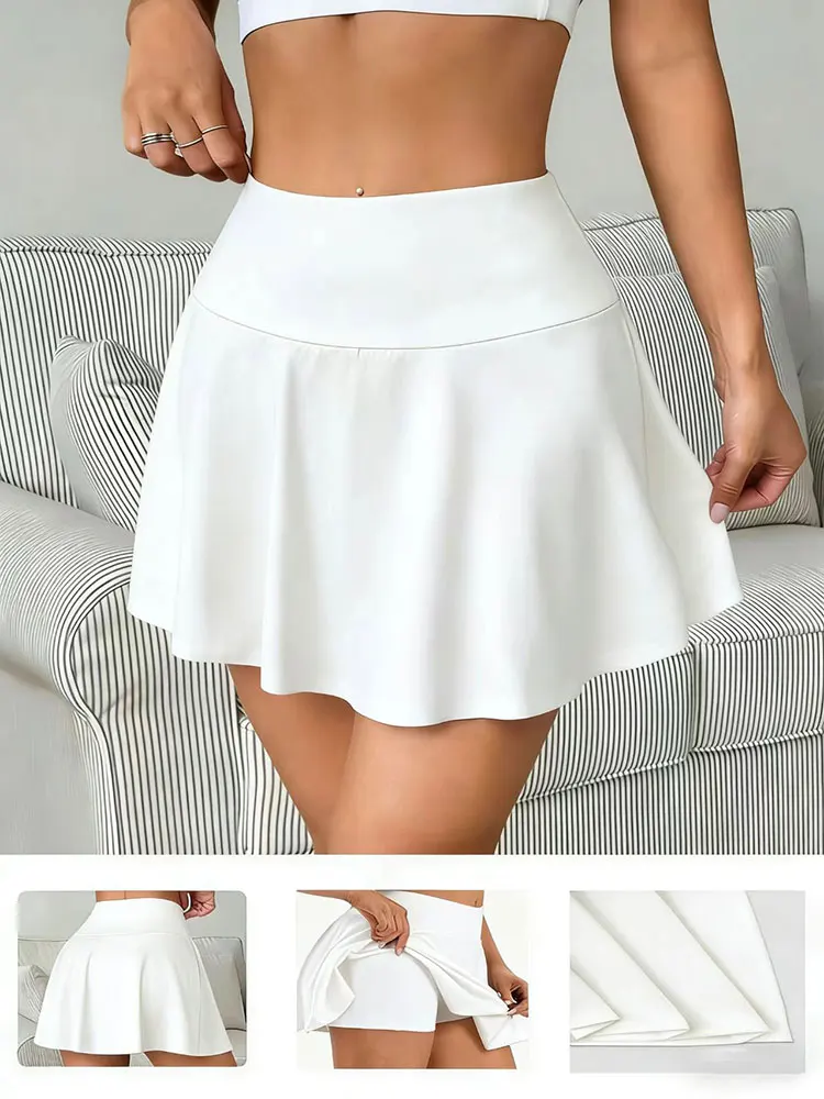 

Женская быстросохнущая теннисная юбка-шорты плиссированная однотонная с высокой талией, со встроенными шортами, для гольфа и бега