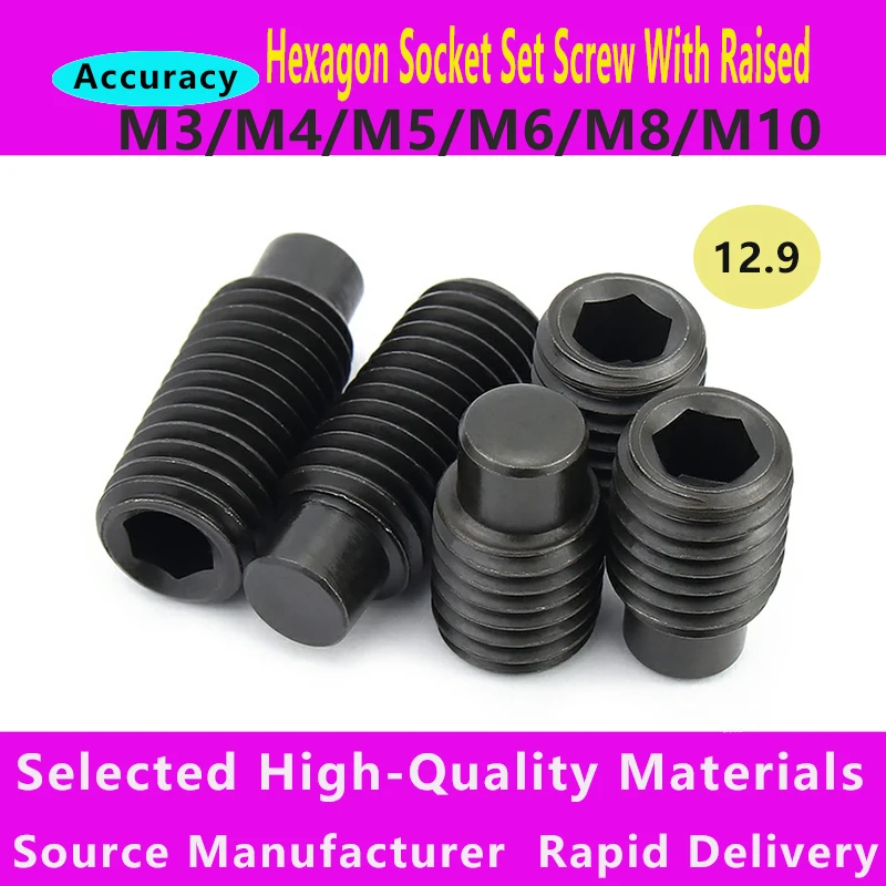 Grade 12,9 Carbon Steel Convex End Set Screws Black Internal Hexagon Screws Headless Machine Screws M3 M4 M5 M6 M8 M10 M12