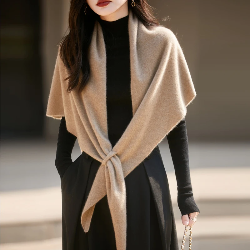 Chales de lana para mujer, chal cruzado para primavera, Otoño e Invierno, bufanda grande versátil y cálida, prendas de punto de lana merina de 100%, chales Triangulares de moda