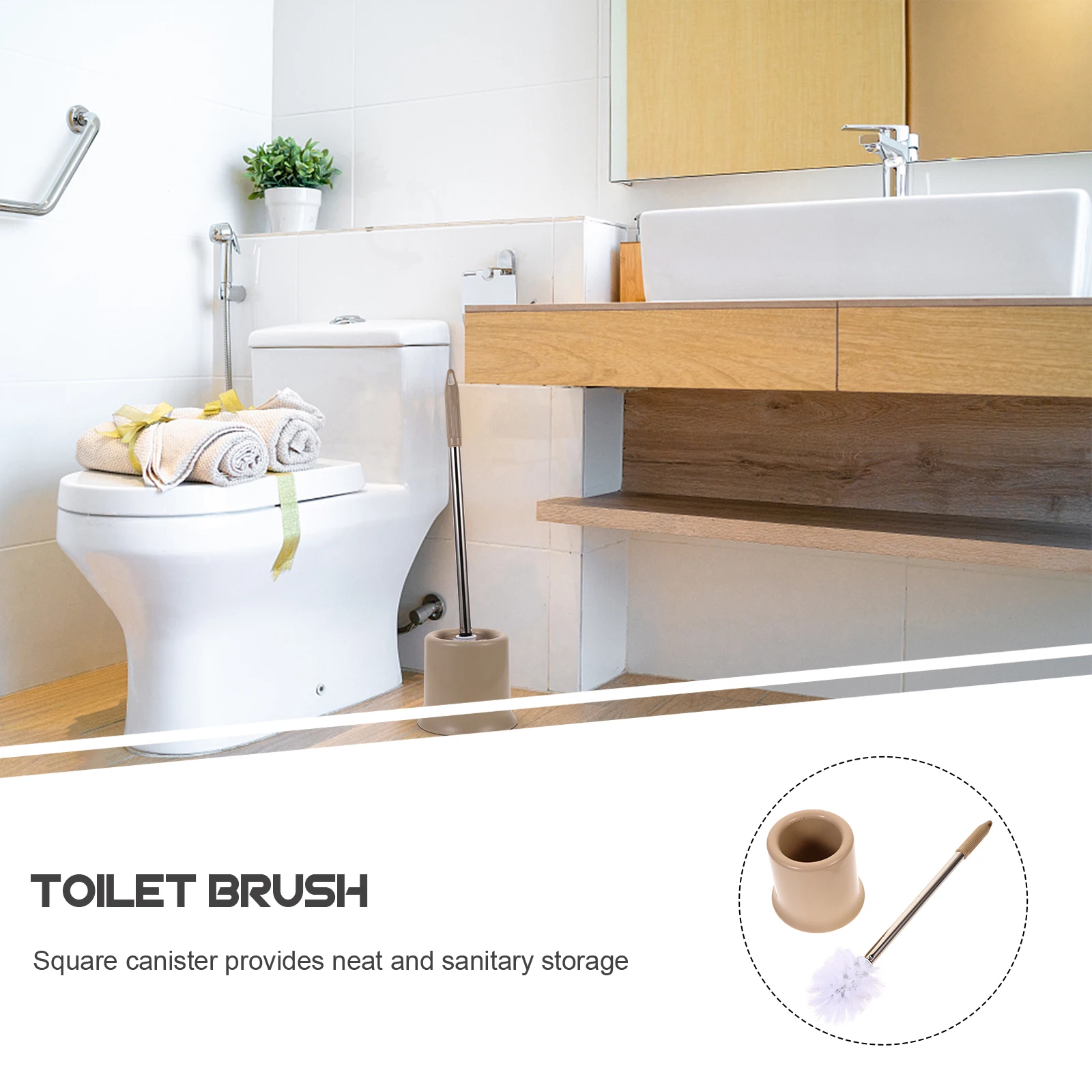 

1 pc Toilet Brush Stainless Steel Stiff Bristle Long Handle Square Holder Built-In Plastic Cup Easy Clean Bathroom Storage